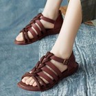 Women Leisure Comfort Gladiators Leather Summer Open Toe Flat Heel Sandals Shoes