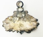 Antique Art Nouveau Sterling Silver Inkwell Desk Stand Crystal Ink Bottle 7 