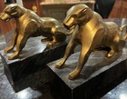 Art Deco Brass Lioness Leopard Marble Bookends Vintage