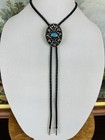 Stunning Vintage Alpaca Silver Turquoise Western Bolo Tie