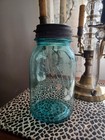 Antique   13 Ball Perfect Mason Jar Aqua Blue Quart