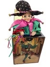 Vtg 1988 San Francisco Music Box Co Court Jester Jack In The Box Mask  Wand  Hat