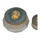 1920s Glass Trinket Powder Jars Art Deco Victorian Scene 3 Piece