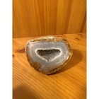 Natural Agate Geode Half Druzy Quartz Crystal Specimen Gray Banded Geode 3  Tall