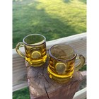 Vintage Amber Glass Mini Mug Shot Glasses Set Of 2 Beer Stein Style Honey Gold