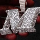 4ct Round Moissanite Mens  m  Any Initial Letter Pendant 14k White Gold Plated