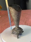 Antique Brass Bronze Moroccan Islamic Footed Bud Vase 4 1 2    Etched
