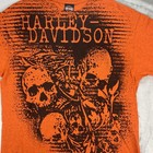 Harley Davidson Shirt Mens Extra Large Orange Aop Skulls Big Logo Milwaukee Wi