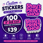 100 Custom 3  Die Cut Stickers   Upload Your Logo   Waterproof Vinyl Decals