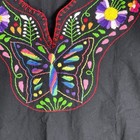 Vtg Oaxacan Black Embroidered Butterfly Floral Mexican Peasant Tunic Top Sz M