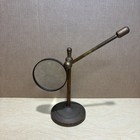 Antique Vintage Brass Desk Top Magnifying Glass With Three Way Adjustable Stand