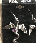 Metal Dragon Earrings With Purple Gem Fantasy Theme