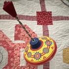 Schylling Tin Litho Spinning Top Toy 1970s Red Blue Yellow Retro Vintage