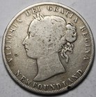 Newfoundland 1899 Narrow 9 s Silver 50 Cents  Old Date Queen Victoria  j134 