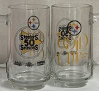 Pair  2  Pittsburgh Steelers Gold Cup 50 Seasons Glass Mug Arbys Dr Pepper Wpxi