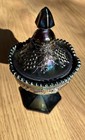 Northwood Amethyst Carnival Glass Sweetmeat Covered Container Grape   Cable Vtg
