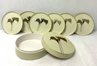Vtg Otagiri Creme Golden Calla Lilly Floral Lacquer Coaster Box Set Of 6 Japan