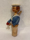 Vtg Hand-carved Wooden Wine Bottle Stopper Mechanical Sailor Drinker Folk Art