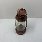 Vintage Red Iron Lighthouse Candle Lantern Candle Holder 11    Tall Glass 