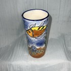 Talavera Mexican Folk Art Colorful Floral 6 25   x 3   tumbler Vase Pottery Fish