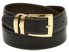 Reversible Belt Wide Congac Brown   Black With White Stitching Gold-tone Buckle