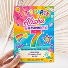 Colorful Rainbow 7th Birthday Invitation Editable Canva Template Printable 5x7