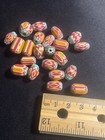 22  Chevrons Striped Glass Beads - Orange -12mm Fancy Vintage  b132 