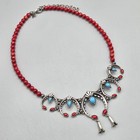 Sterling Coral Turquoise Naja Squash Blossom Necklace Carolyn Pollack   