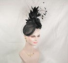 Sinamay W Jumbo Silk Flower Goose And Rooster Feather Flowers Fascinator Hat 