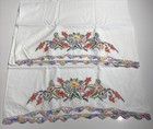 Vtg Set Of 2 Hand Embroidered Crochet Pillowcase Bright Colorful Floral   Trim