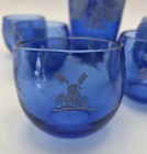 Vintage Cobalt Blue Glass Bar Set 7 Pc Windmill Cocktail Shaker 6 Glasse