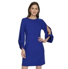 Calvin Klein Blue Solid Shift Dress - Slit Sleeve Bow Accent Crew Neck 20w