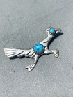 Delightful Vintage Navajo Morenci Turquoise Sterling Silver Roadrunner Pin