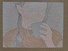 Original Art Pencil Drawing Cassandra Reilly On Duralar Girl Drinking Coffee