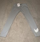 New Nike Kids Athletic Leggings Gray White Swoosh Logo Size S