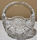 Vintage Cut Glass Crystal Basket Bowl Pressed Floral 4in Tall X 4 5 Decor