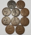 English Large Penny Penny Lot  10 Coins  4 Monarchs  1897 To 1939  Gb-10e