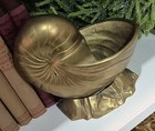 Vtg Lg Heavy Brass Nautilus Shell Planter Large Nautical Mcm W original Sticker