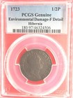 1723 Hibernia Halfpenny     Pcgs Genuine  f Details      Colonial Copper       10-16 