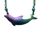 Dolphin Necklace Niobium Pendant - 18    Aqua silver-toned Chain