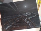 Night Stormy Sea Oil Painting  Old Sailing Wooden Boat In Moonlight Artwork