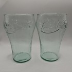 Vintage Coca Cola Large Green Glass Pebbled Tumbler Set Of 2 Coke Script