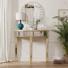Curved Console Table Mirrored Vanity Table Makeup Desk Half-round Accent Table