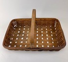 Vintage Handmade Wood Gathering Basket Primitive Farm Garden Woven Slat Handle