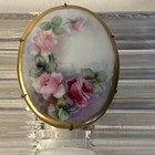 Lovely Antique Hand Painted Rose Pin Porcelain 2  X 1 1 2   
