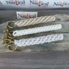 Rope Bell Pull W  2 Brass Shackles   Ring  Hand Tied  White  Off White  Natural