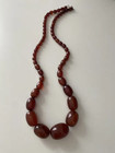 Vintage Cherry Red Amber Bakelite Necklace Graduated Oval Beads Translucent Glow