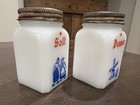Vintage Mckee Milk Glass Salt   Pepper Shakers With Dutch Boy And Girl  Great 