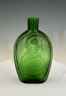 Vintage Clevenger Bros     Green Glass Clay   Webster Bottle   Flask 6 