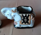 Pair Ceramic Asian Elephants Hand Painted Antique One Trunk Up One Trunk Down